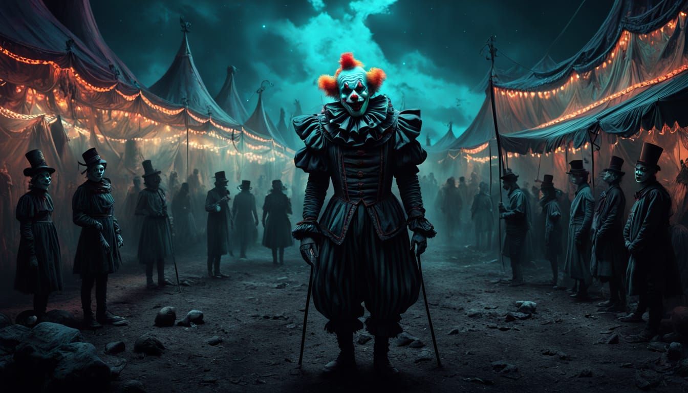 Eerie Circus of Twisted Dreams in Vibrant Fluorescent Nightm...