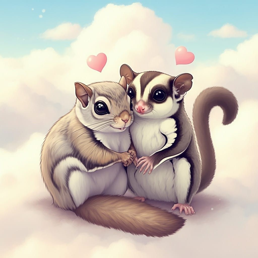 Japanese dwarf flying squirrel and sugar glider hugging