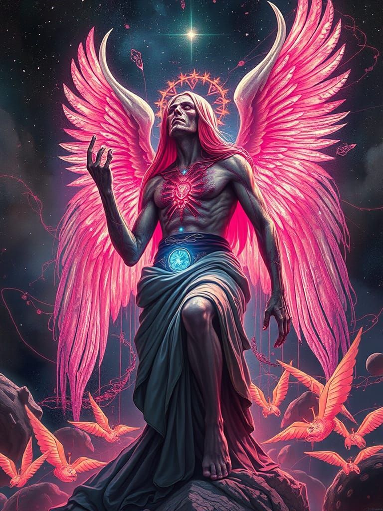Cosmic Cannibal Angel in Astral Holographic Illustration