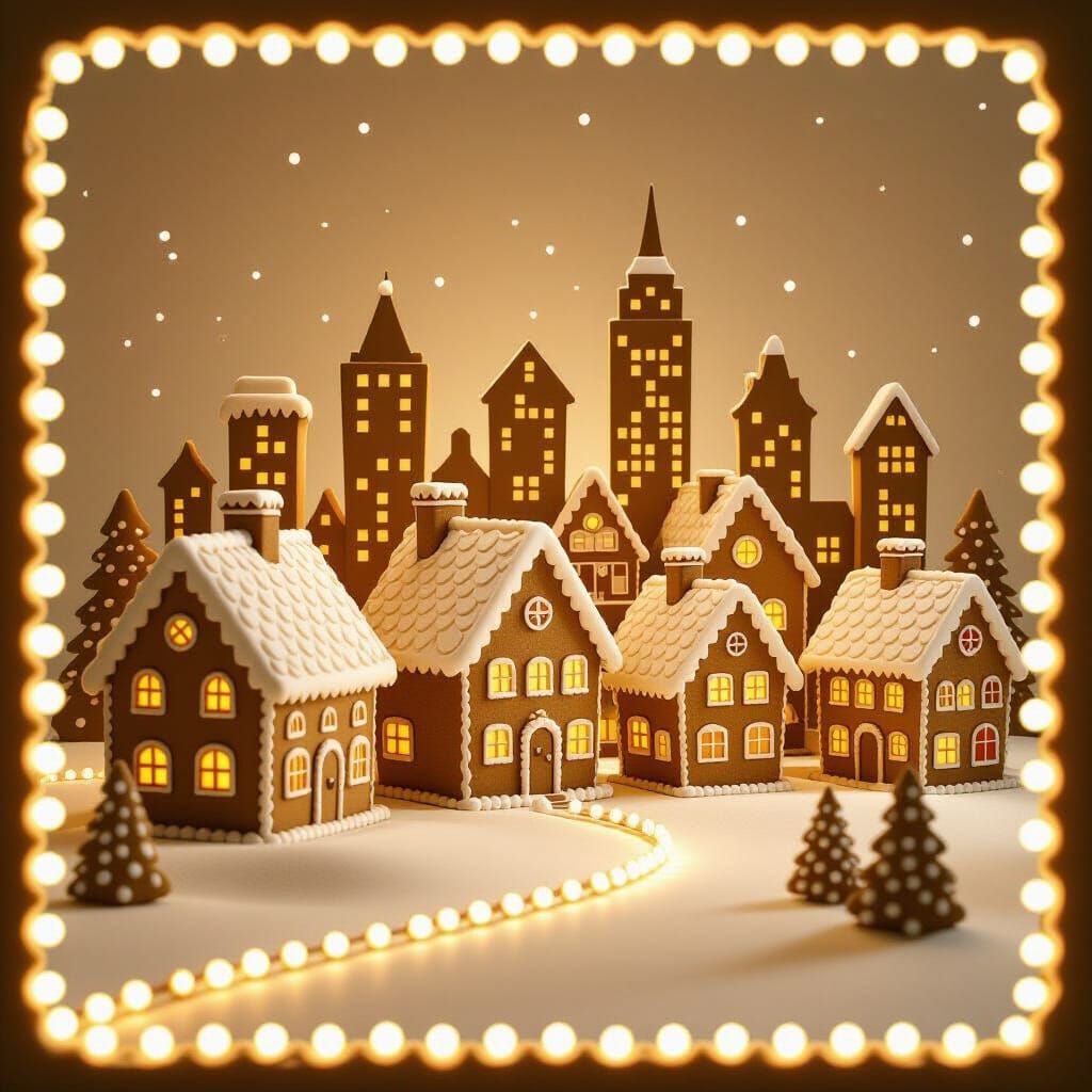 Gingerbread City Skyline with Continuous Icing Border