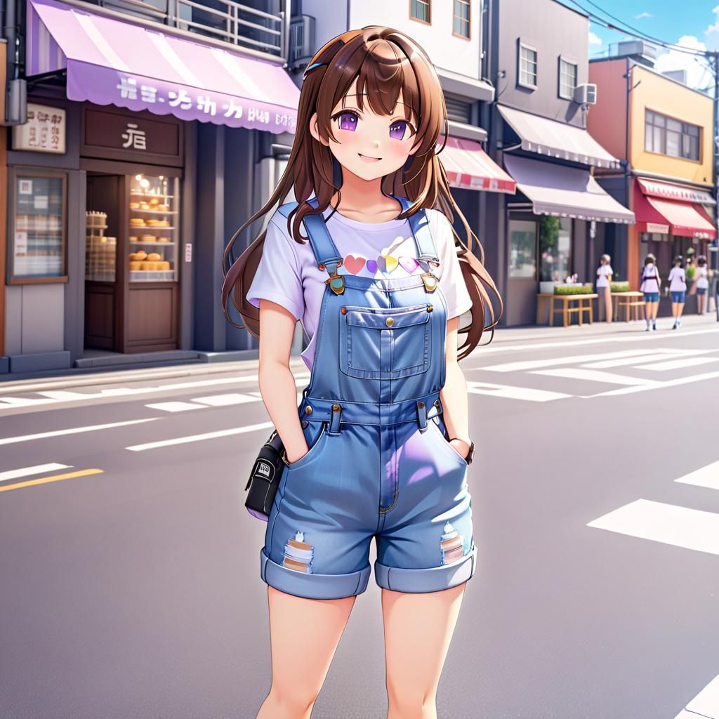 Anime Chibi Girl in Overalls: Studio Trigger Style