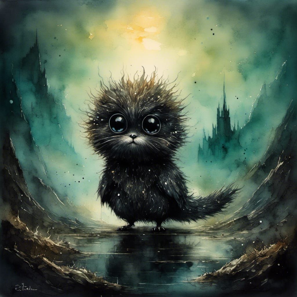 Creepy Cute Creature in Dystopian Watercolor