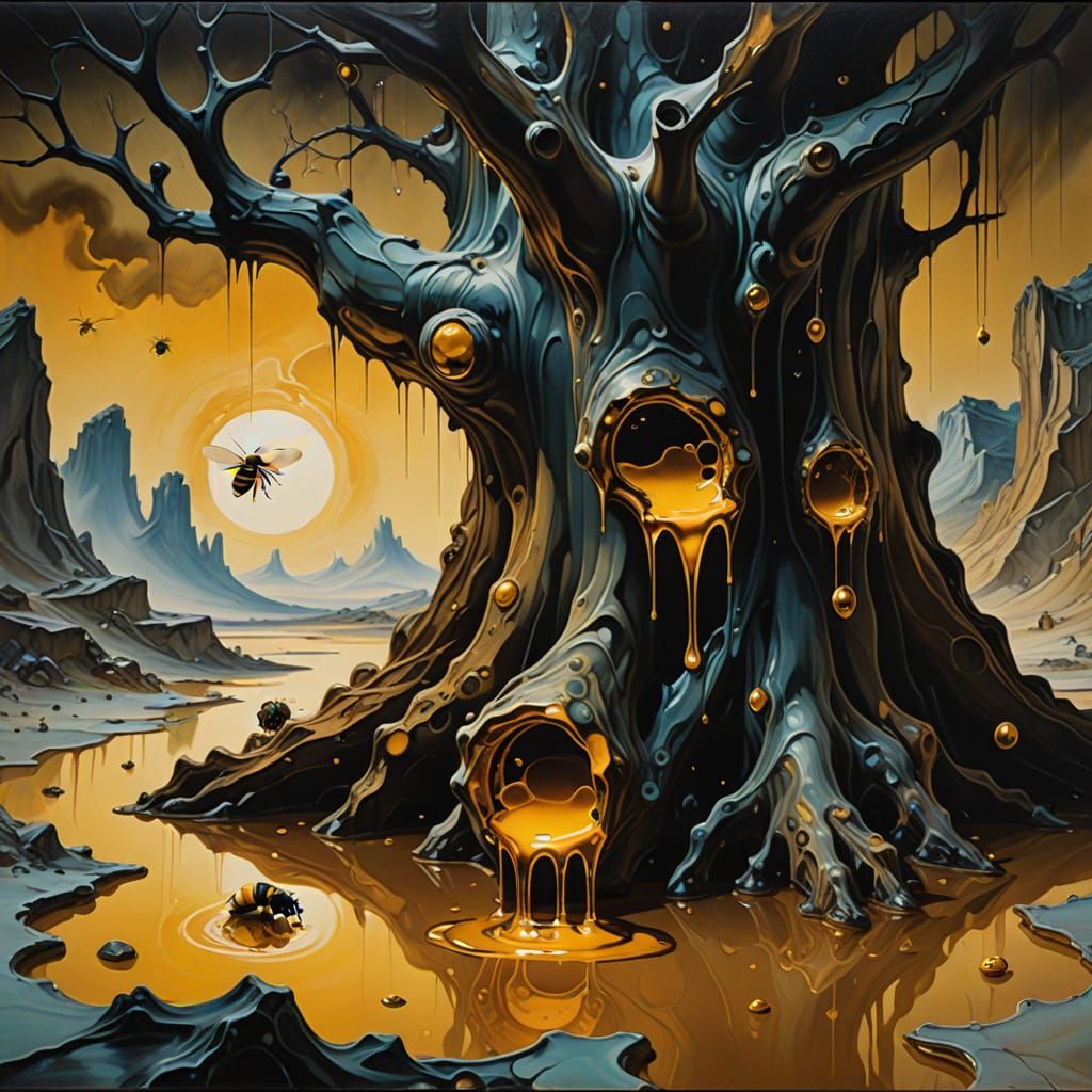 Surreal Bear's Honey Grasp in Muted, Golden Lighting