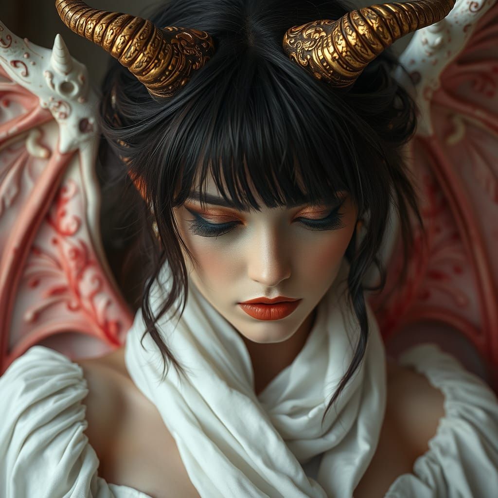 Ethereal Gothic Beauty with Golden Horns