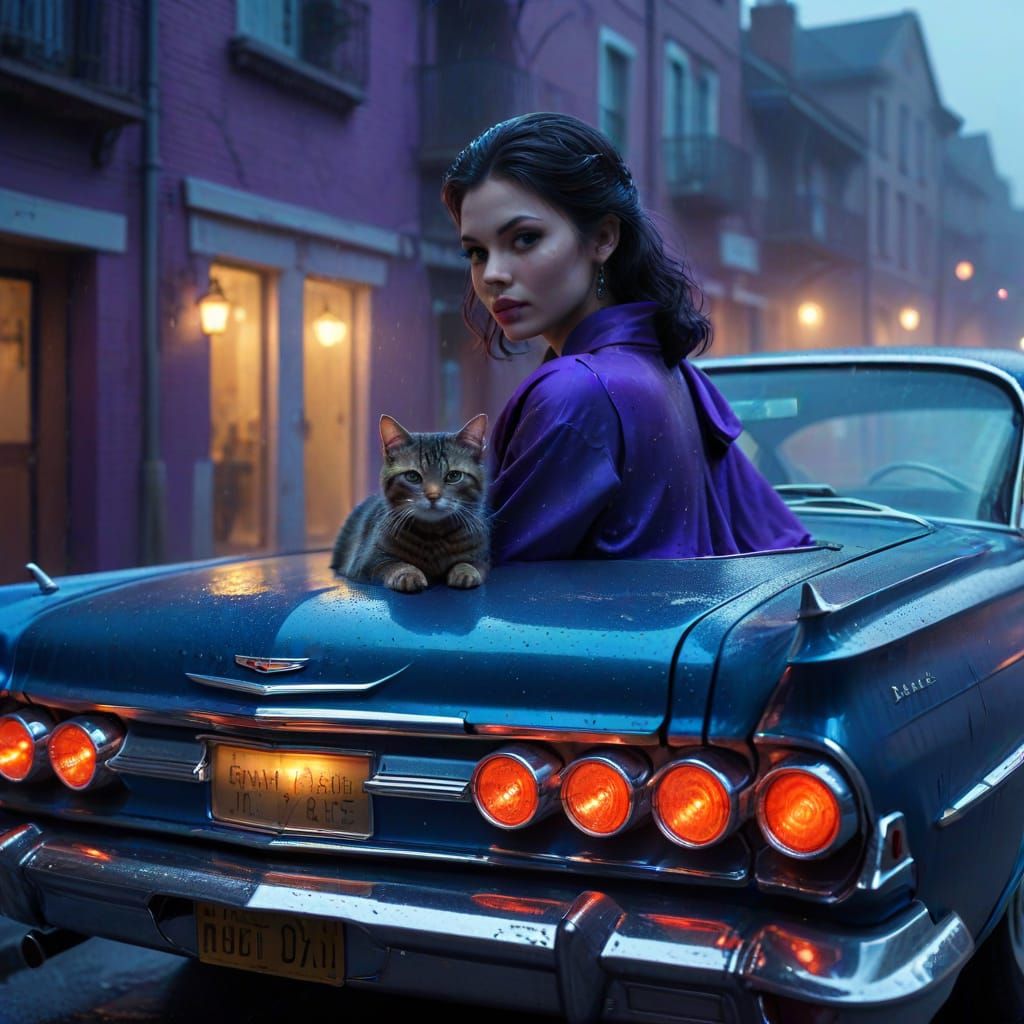 Retro Neon Noir: Woman Driving Impala