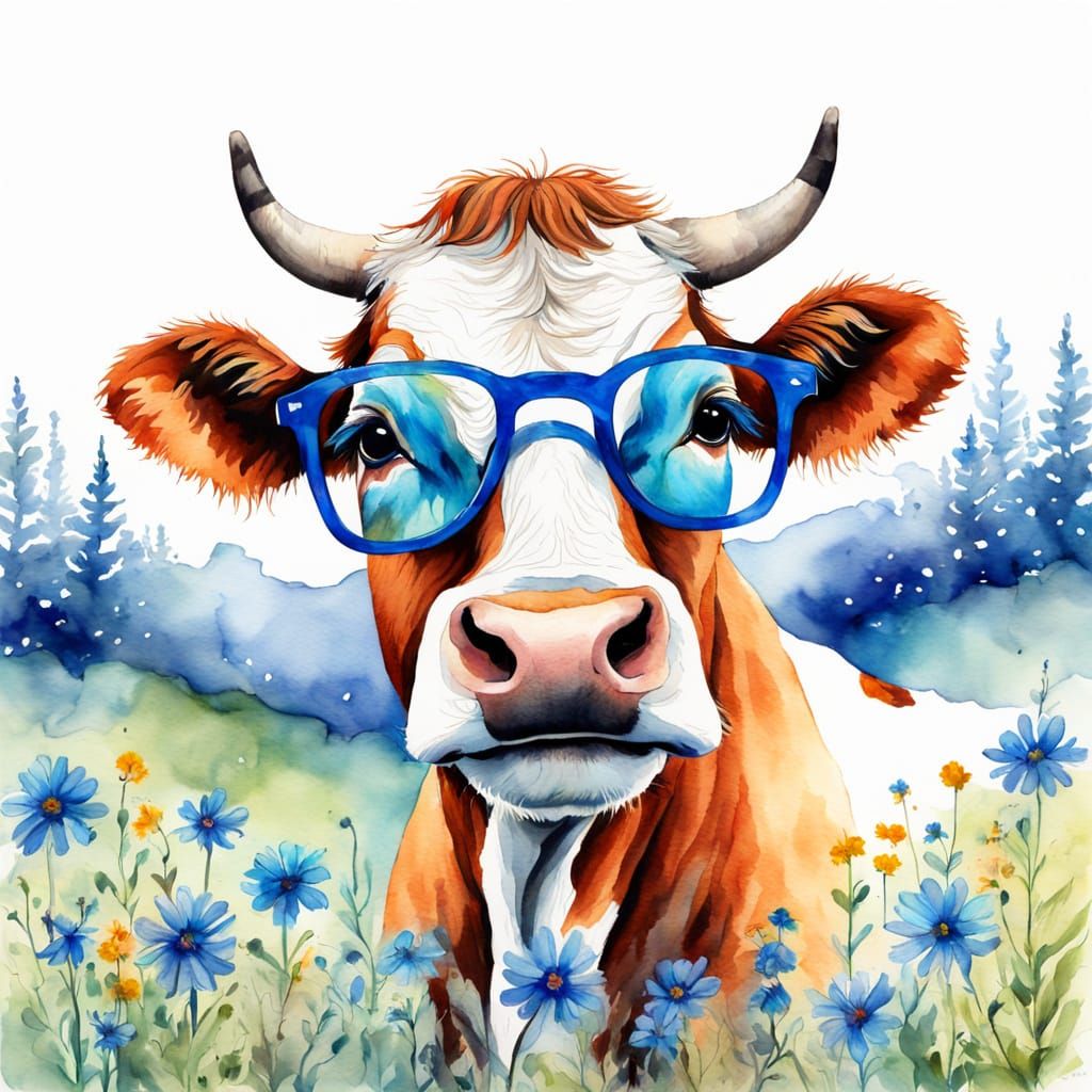 Whimsical Cow in Watercolor
