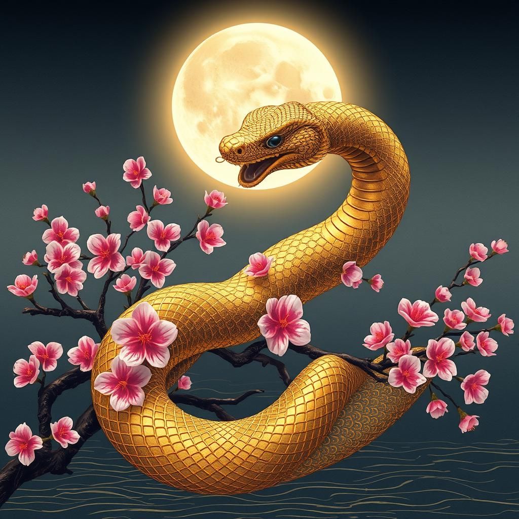 Sakura Serpent in Ukiyo-e Japanese Art Style