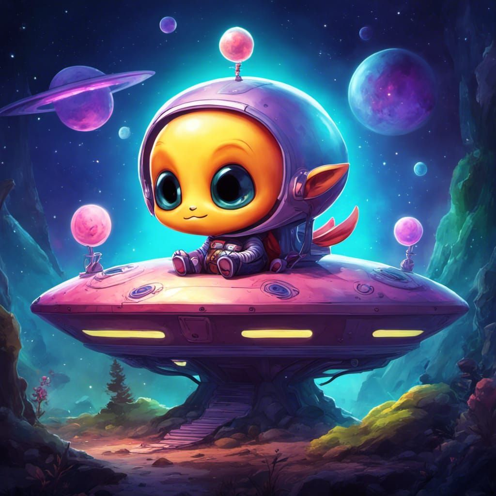 Chibi Alien in UFO Digital Art