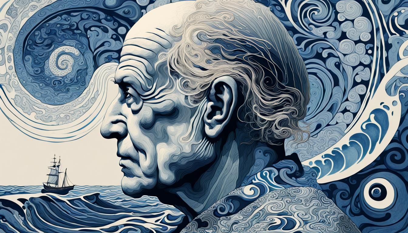 Psychedelic Delft Blue Poster of Old Man