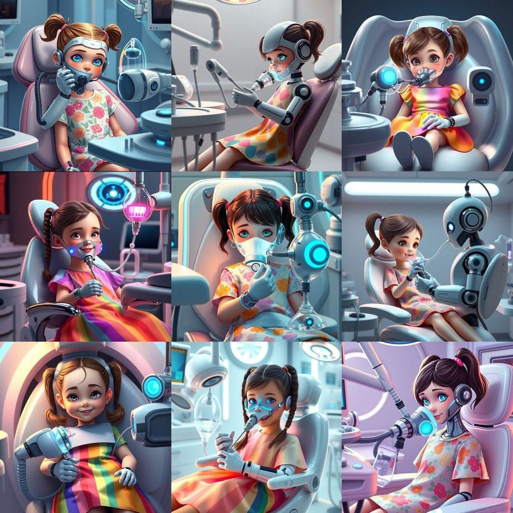 A Young Girl Undergoes Futuristic Dental Care in a Dreamlike...