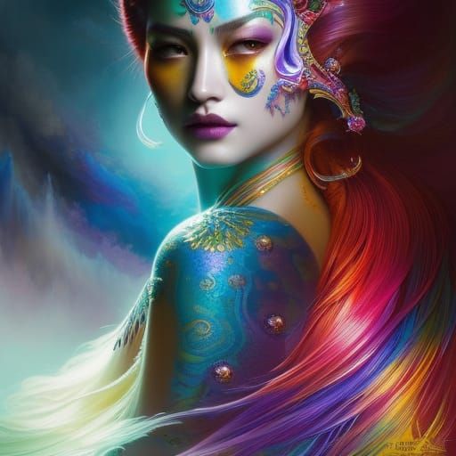 Iridescent Rainbow Serpent in Detailed Splash Art Style