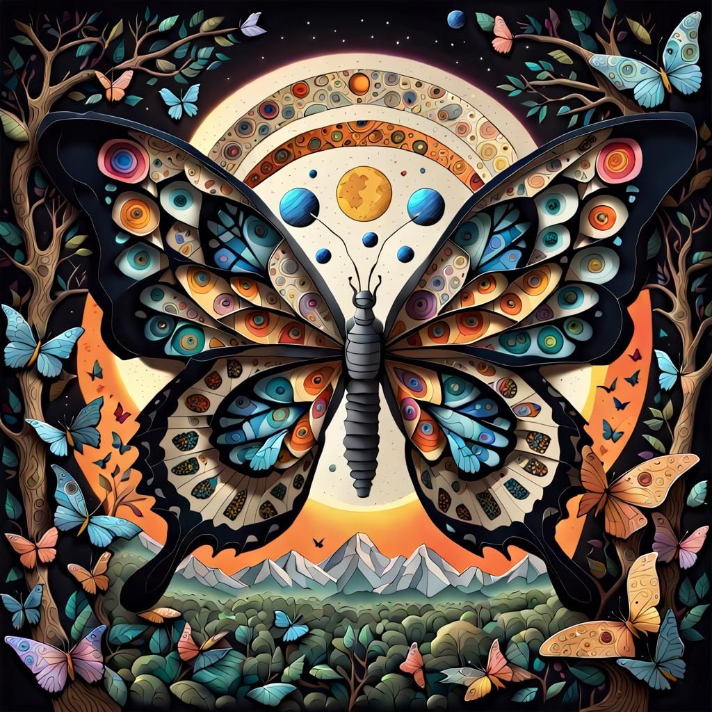 Cosmic Butterfly with Colorful Stained-Glass Wings