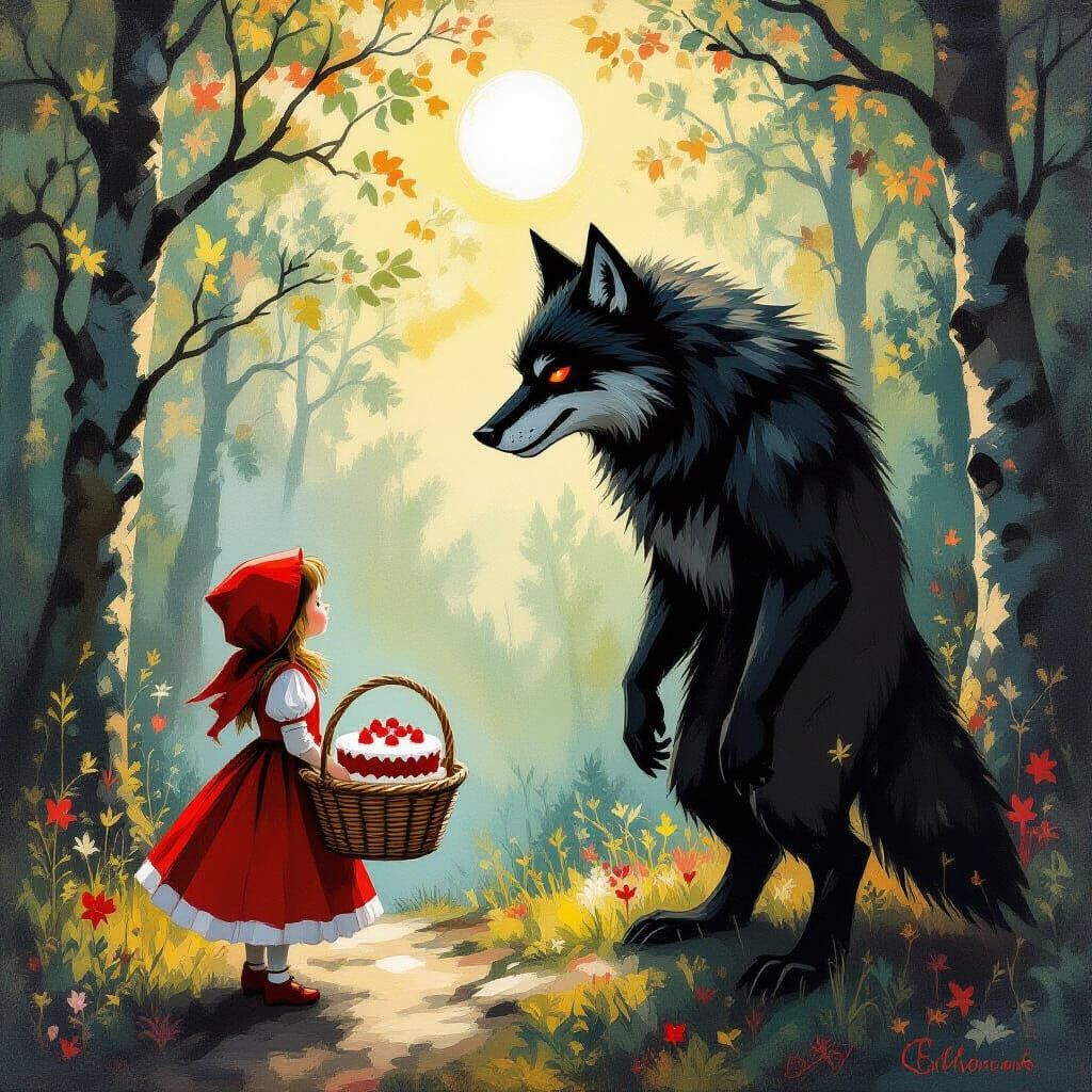 Little Red Riding Hood in Mystic Forest