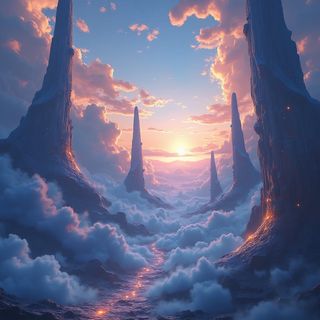 Majestic Celestial Landscape with Mystical Architecture