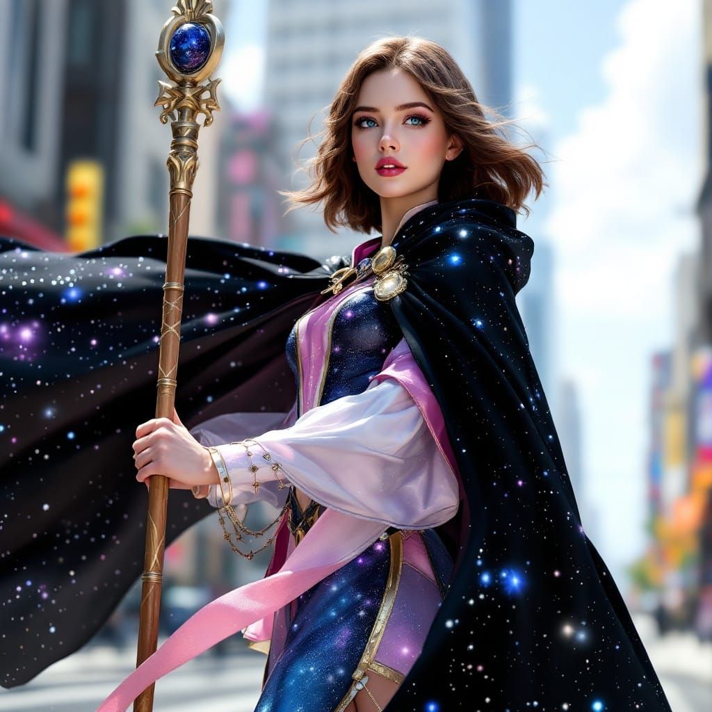 Magical Girl Heroine in Modern City, Detailed Concept Art