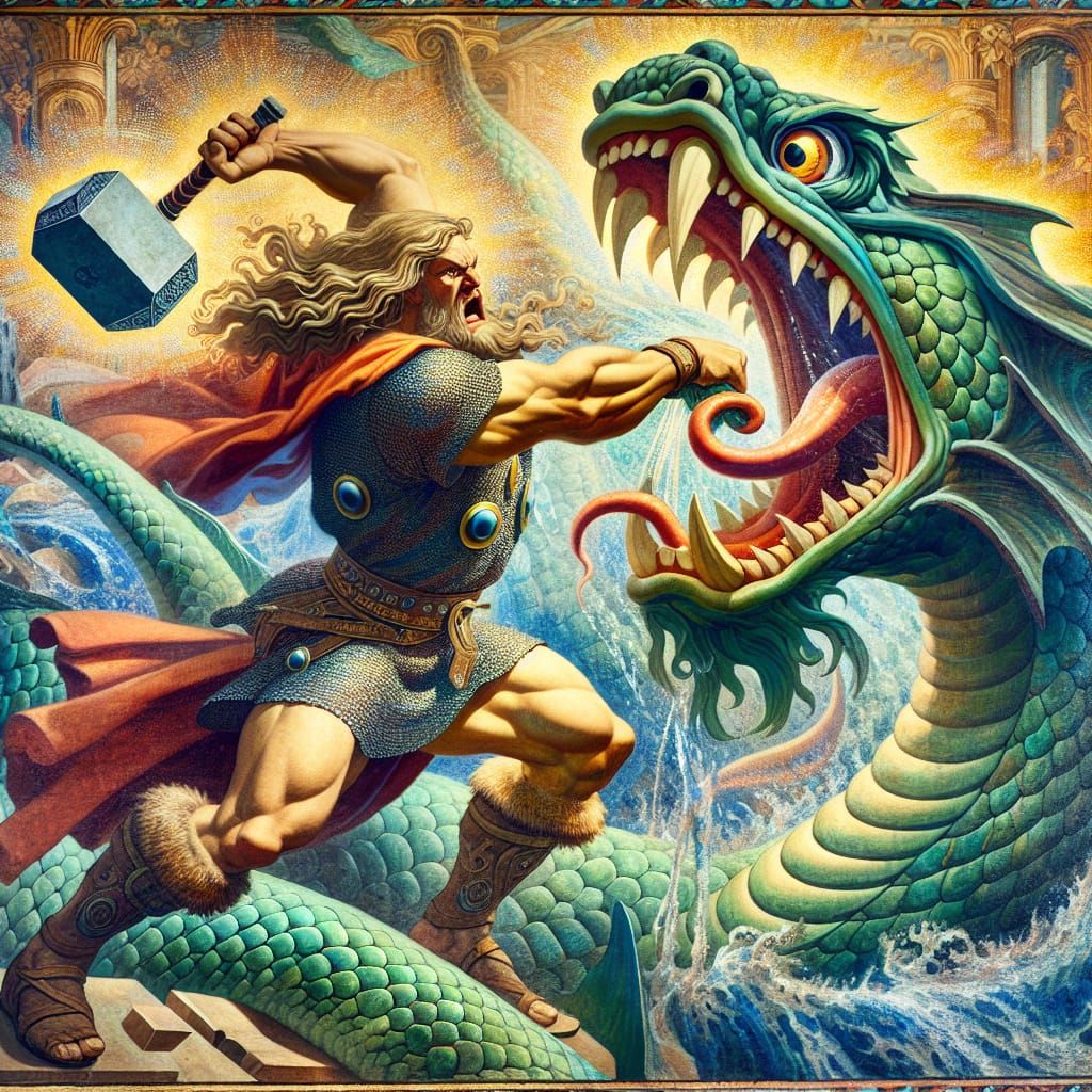 Thor slays Jörmungandr