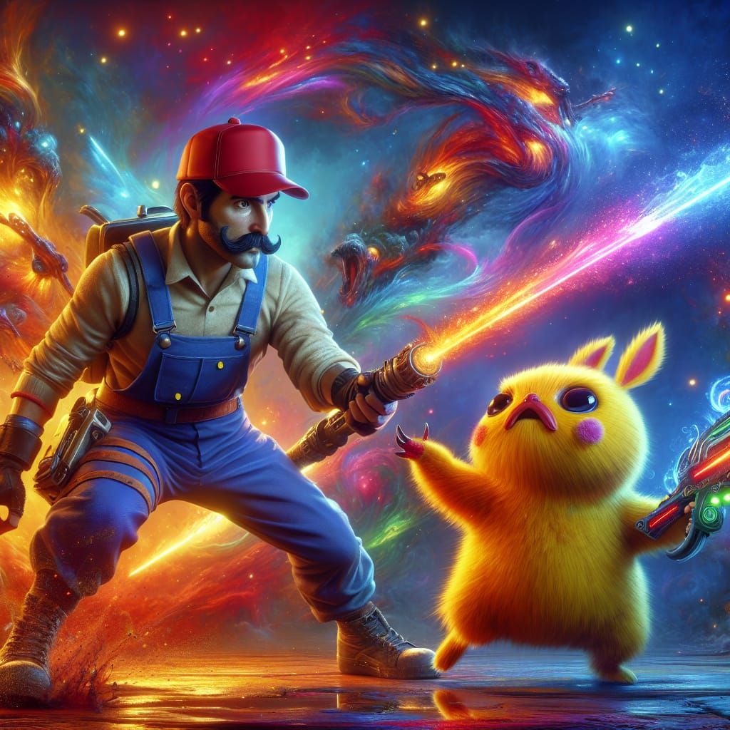 Video game Mario Bros, V/S Pokémon Pikachu