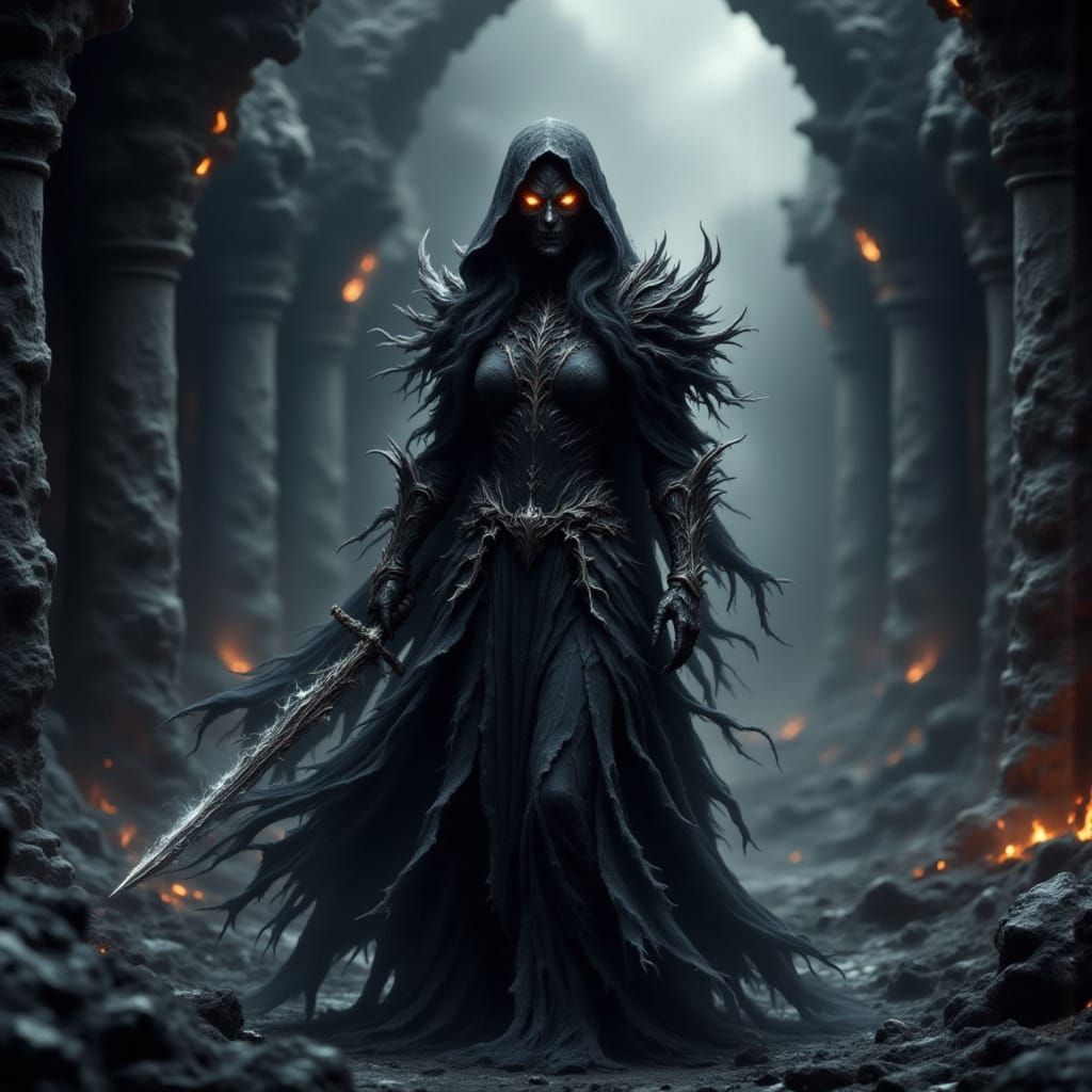 Dark Warrior of the Abyss in Biomechanical Art Style