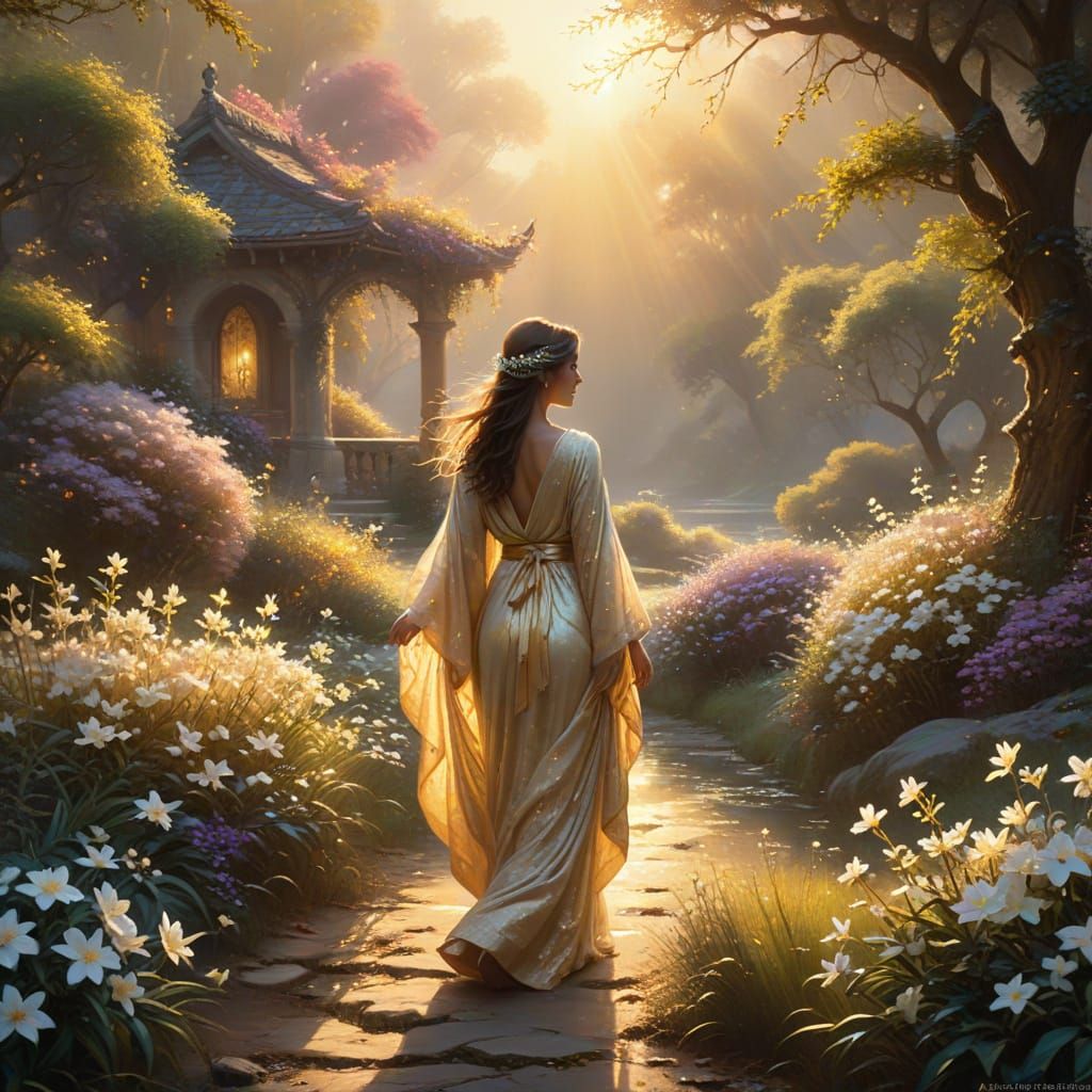 Ethereal Fantasy Art: Radiant Figure in Golden Light