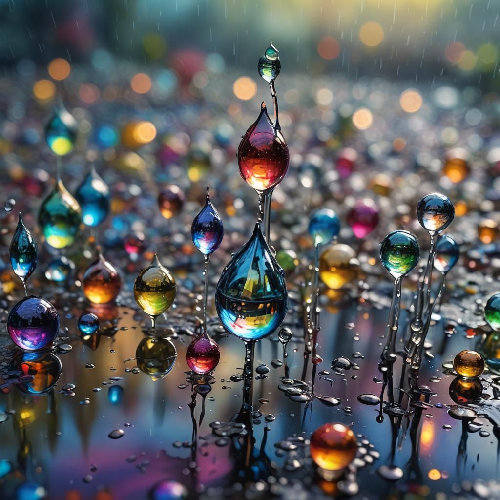 Raindrop Reflects Miniature World: Fantasy Concept Art