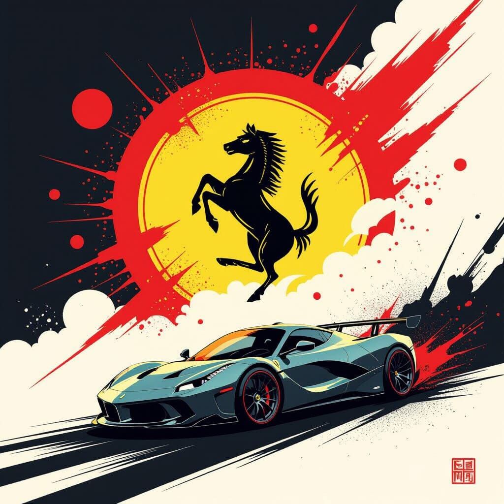 Dynamic Ferrari Logo in Comic Book Style