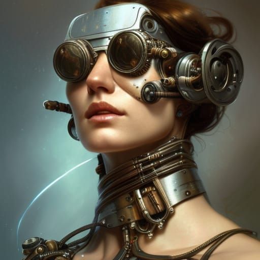 Detailed Steampunk Cyborg Woman Portrait in 8K