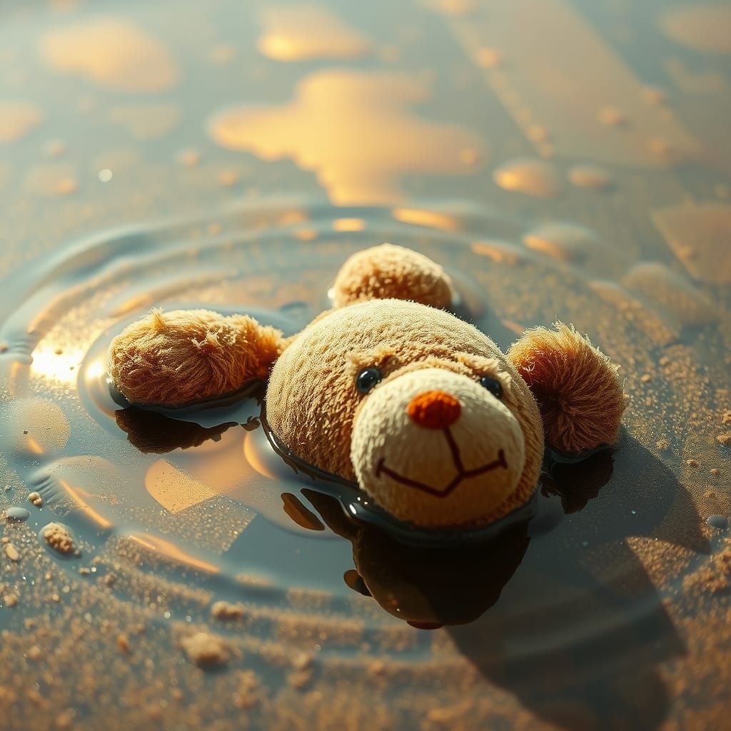 Dreamlike Teddy Bear in Iridescent Puddle