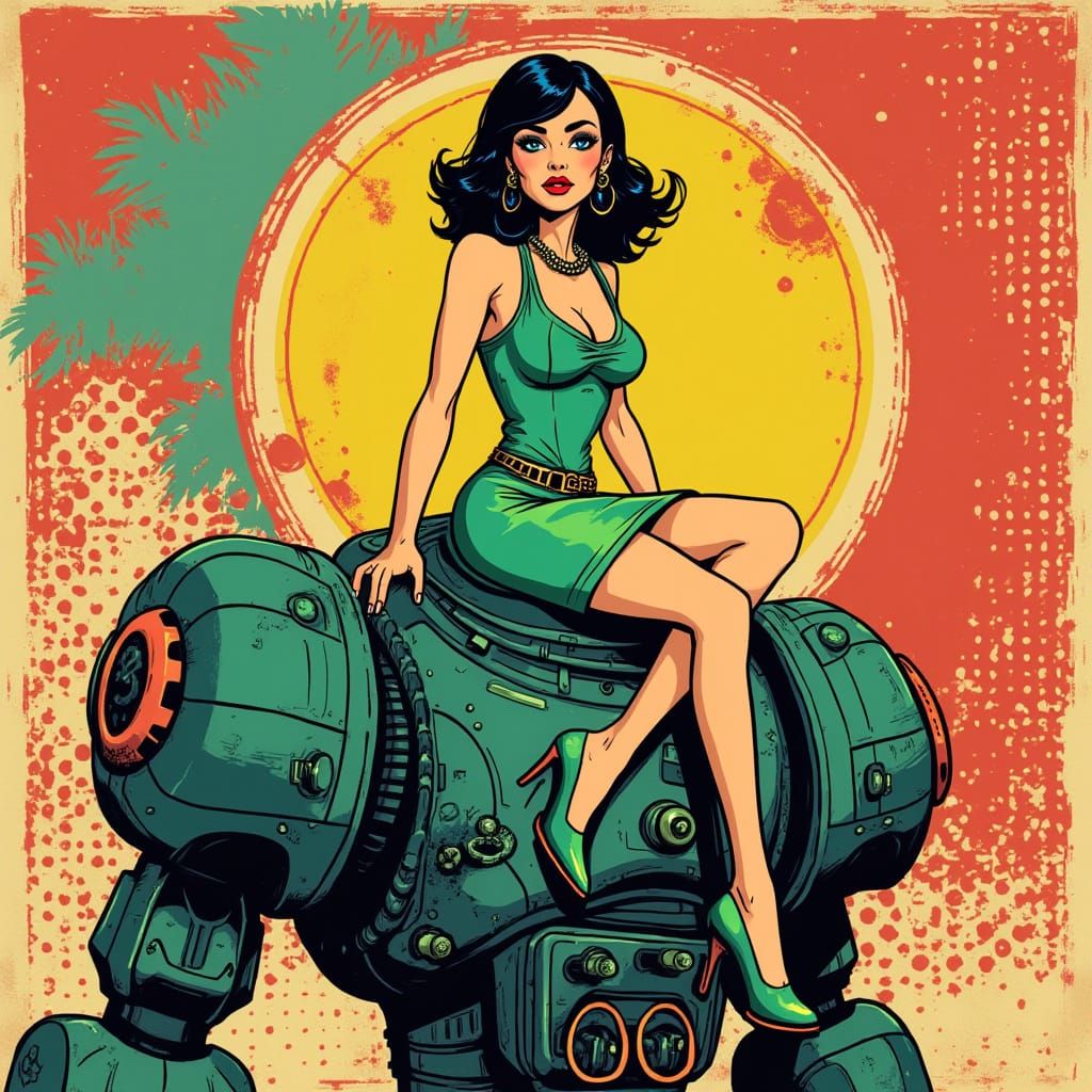 Steampunk Pin-Up Girl in Pop Art Style