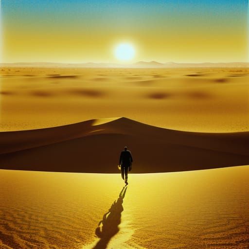 Surreal Desert Walker in Oil Painting Style