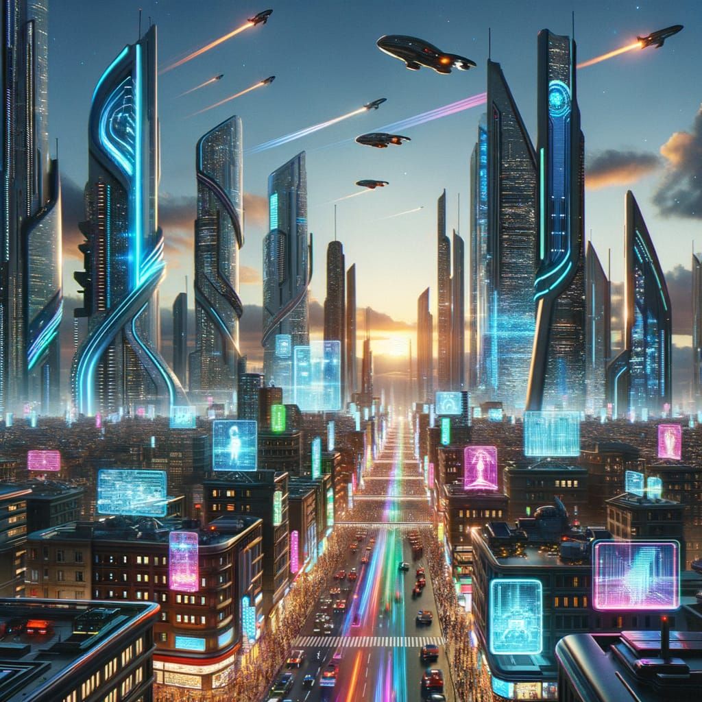 Cyberpunk Future Cityscape at Dusk