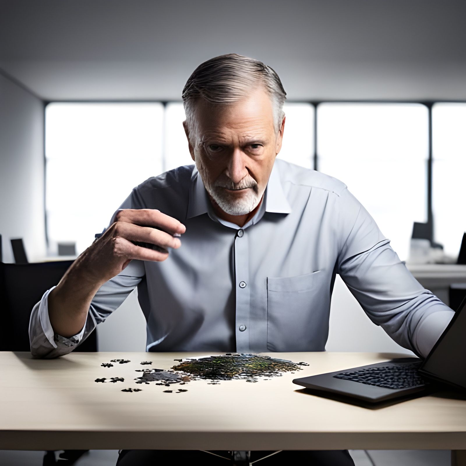 Man Solving Puzzle: Professional Photography in Matte Style