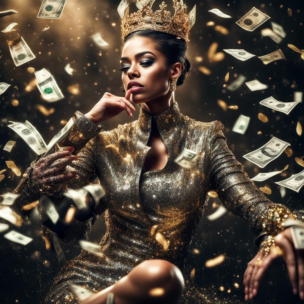 Queen Boss Woman Drenched in Glitter and Money