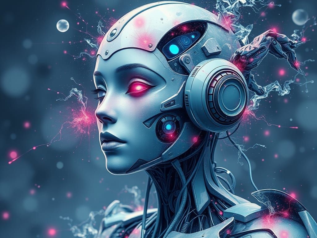 Dreamy Futuristic Electric Woman-Robot in Lyrical Abstractio...