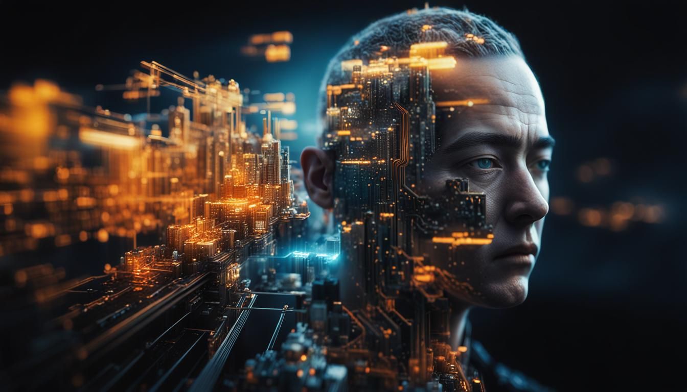 Circuitry Clouds Double Exposure Portrait in HDR