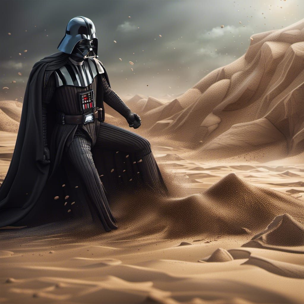 Darth Vader Drowning in Sand: Detailed Matte Painting