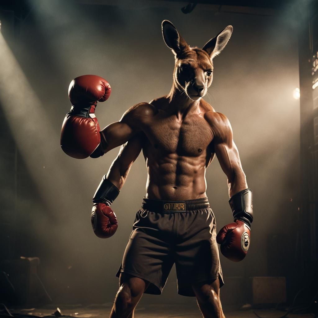 Intense Kangaroo Pokémon Boxer in Cinematic Style