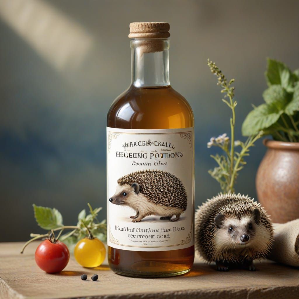 Whimsical Alchemy: Hedgehog Potions in a Humorous Artistic S...