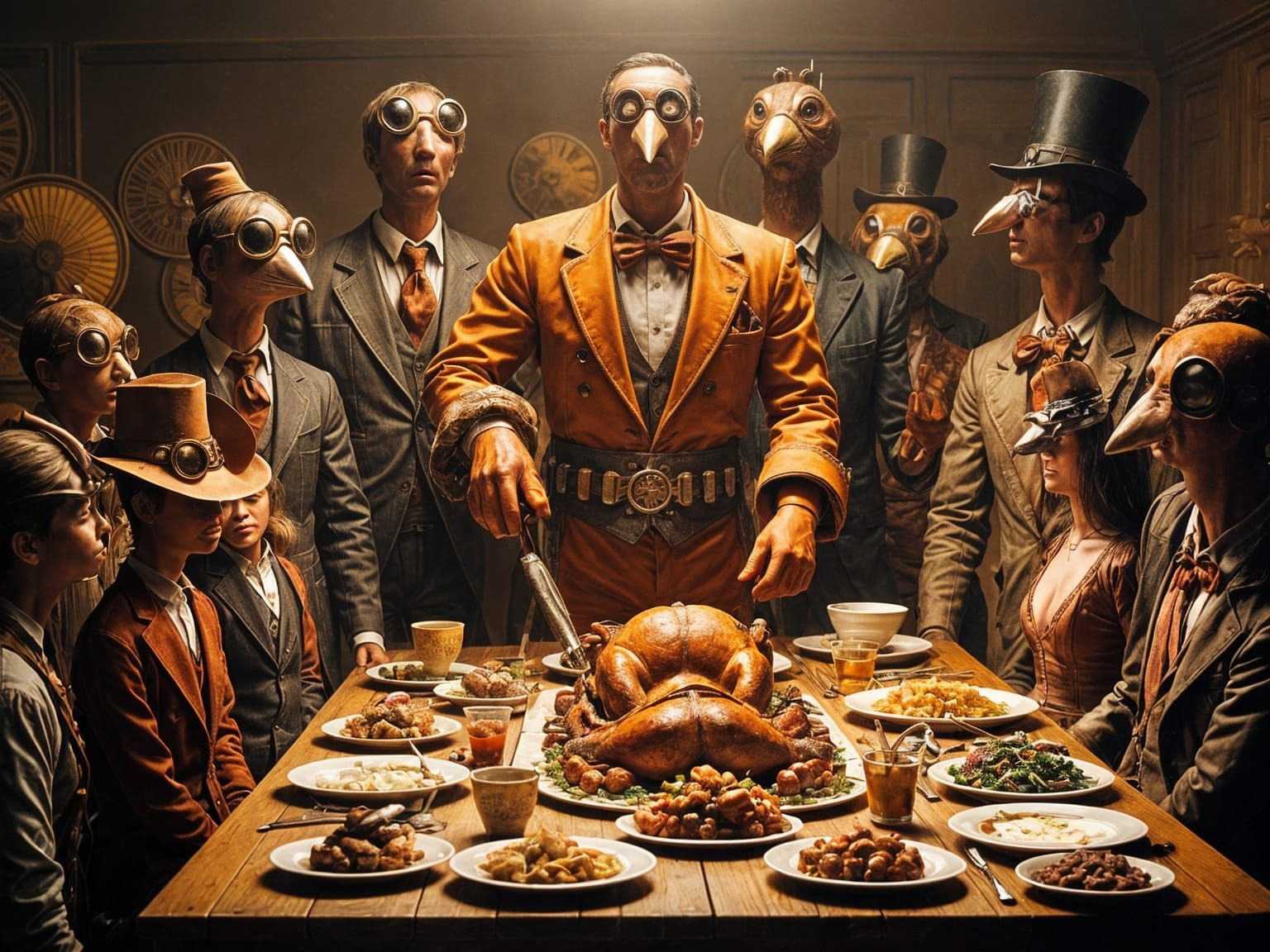 Steampunk Turkeys Thanksgiving Feast, Comic Book Art