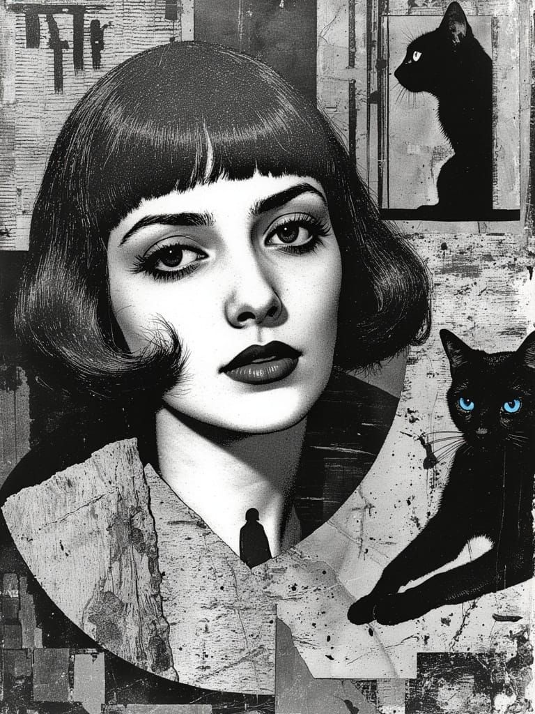 Regal Woman in Iridescent Black and White, Inspired by Esche...