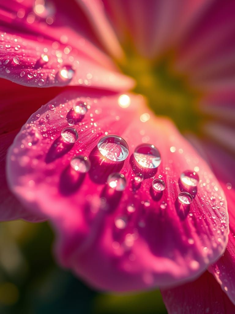 Hyper close up of flower petals,  dew drops, sub surface sca...