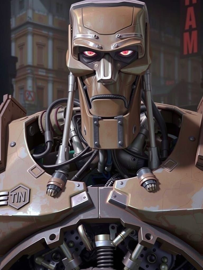 Cyberpunk Warrior in Post-Apocalyptic Landscape