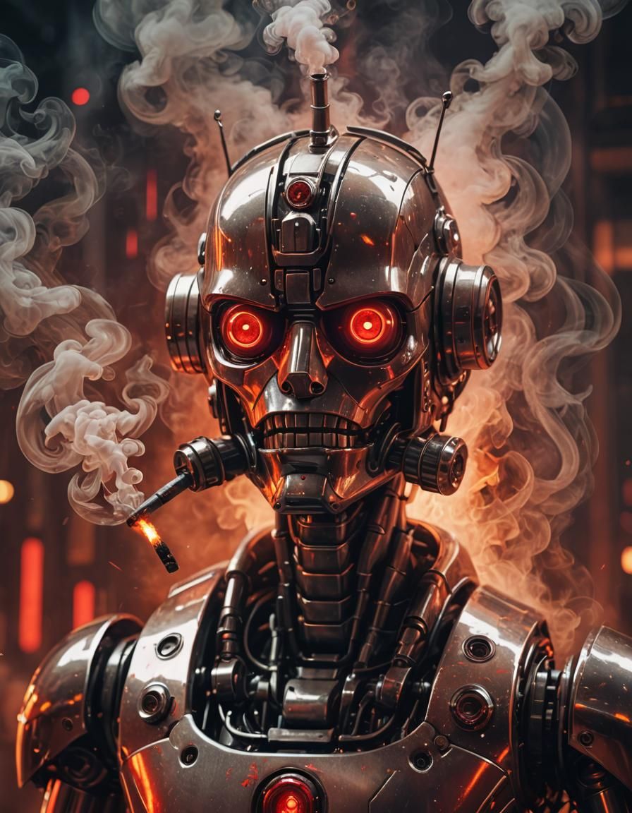 Bender Rodriguez Robot Smoking Cigar in Retro-Futuristic Sty...