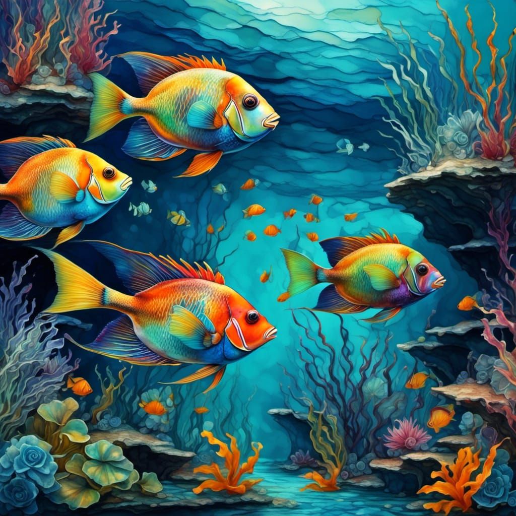 Colorful Tropical Fish in Detailed Digital Painting
