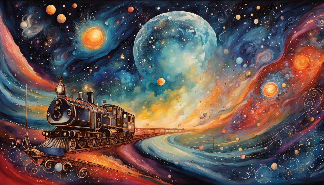 Cosmic Train in Vibrant, Ancient Style