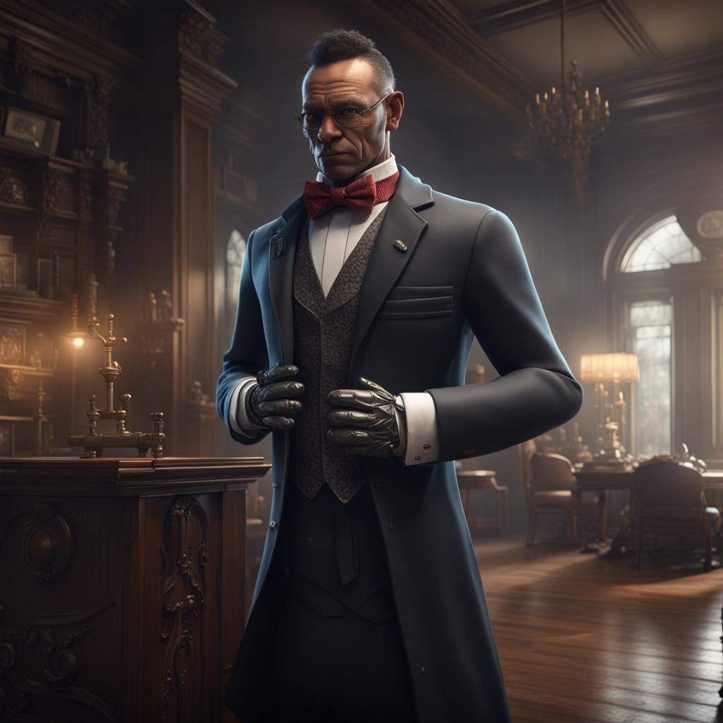 Cyborg Butler in Dark Fantasy Style