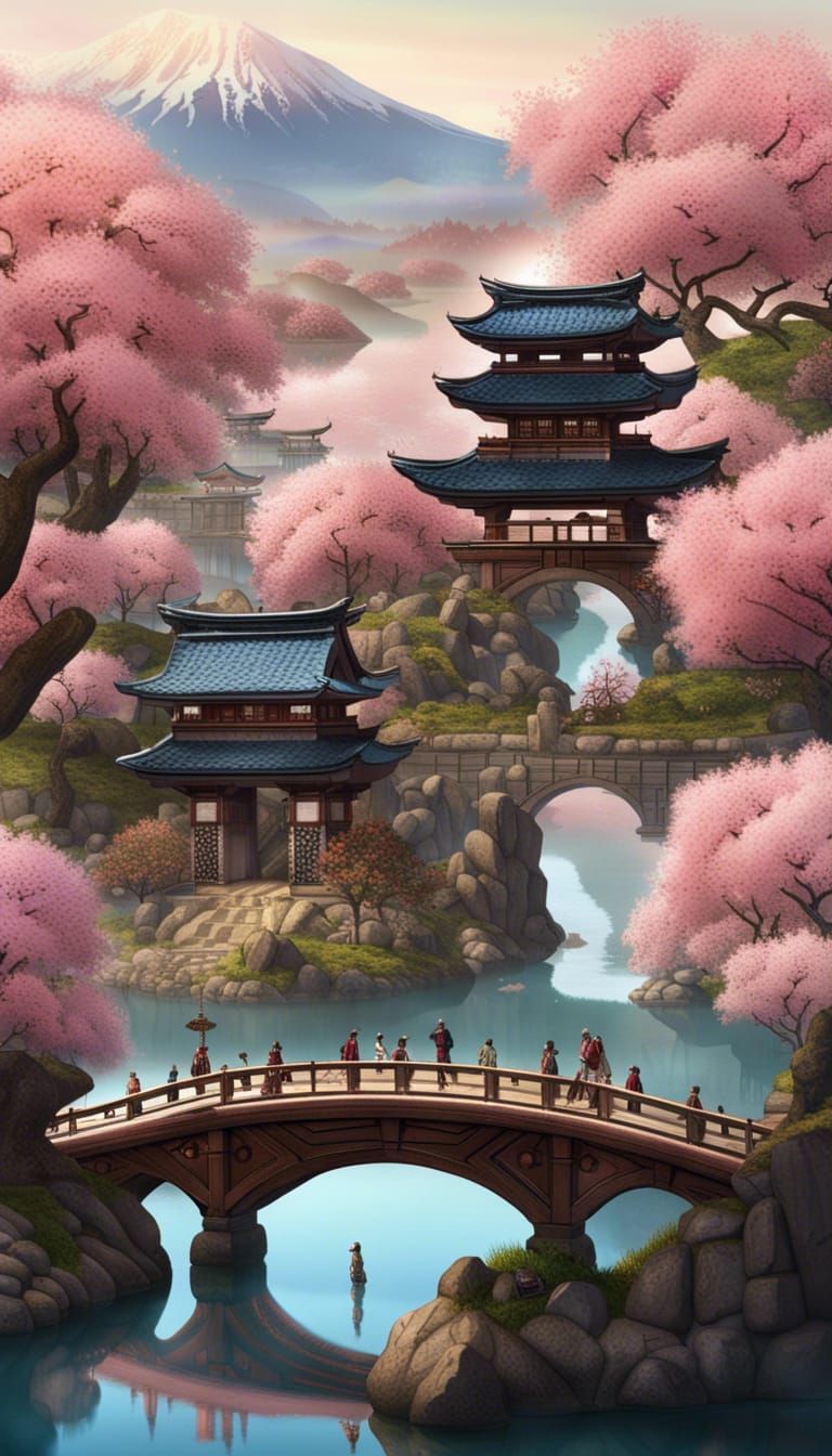 Floating Island Village with Japanese Architecture