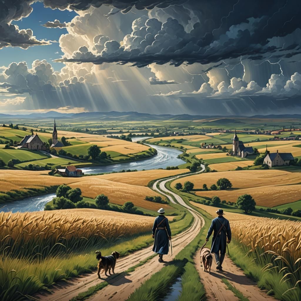 River Walk: Detailed Matte Painting in Greg Rutkowski Style