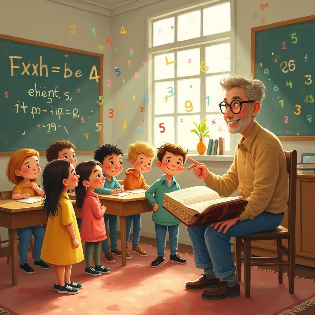 Children Learn Math with a Wise Teacher in a Cozy Classroom