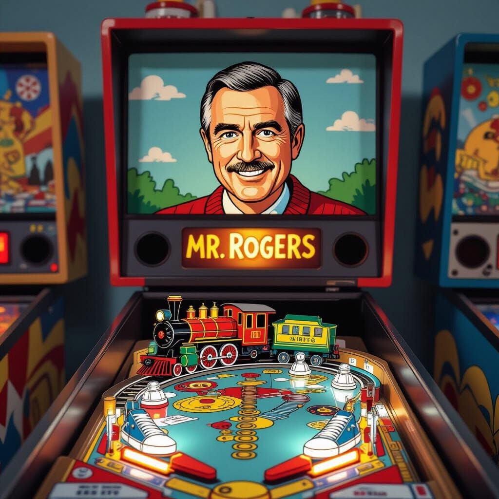 Mr. Rogers Themed Pinball Machine Illustration