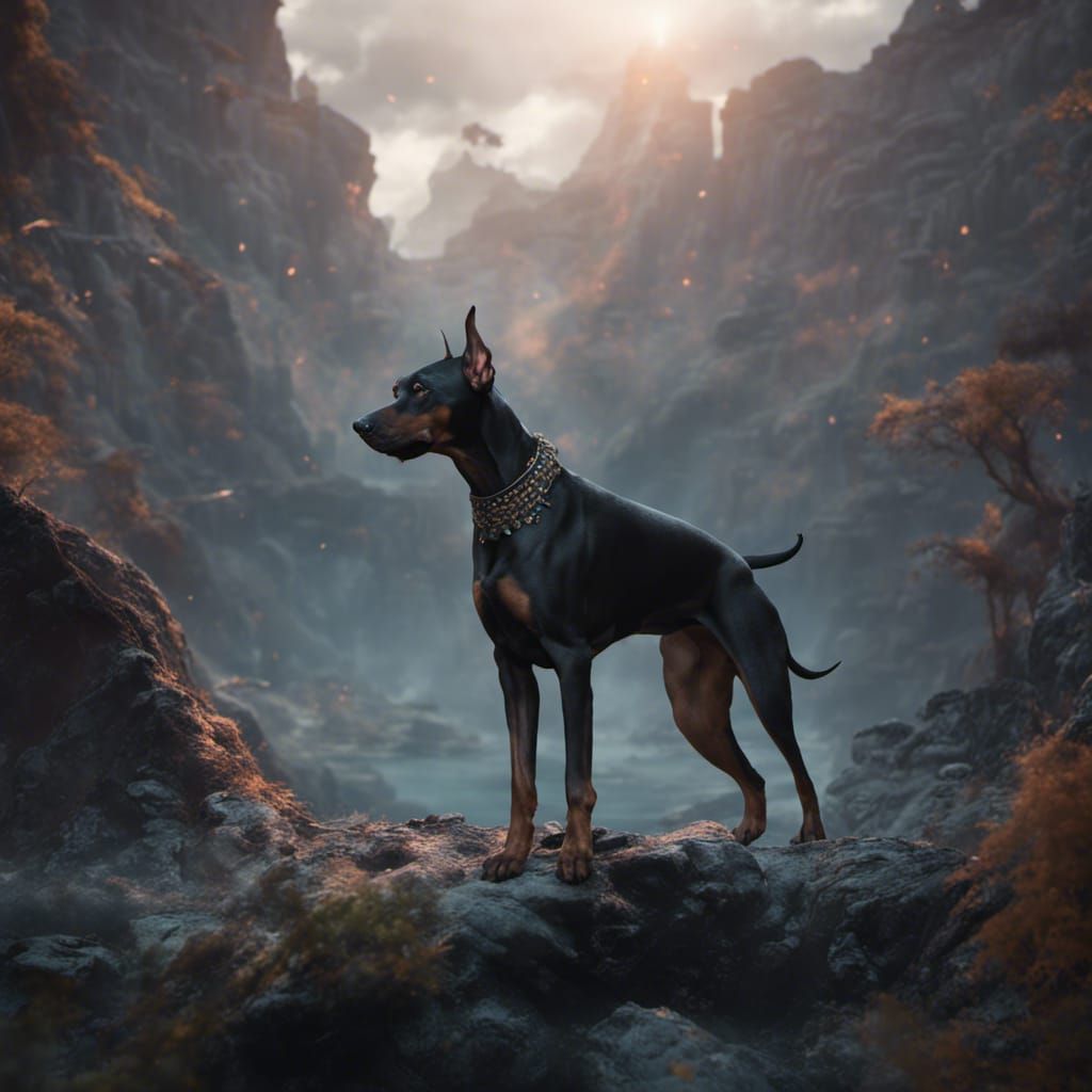 Doberman in Detailed Matte Painting Style